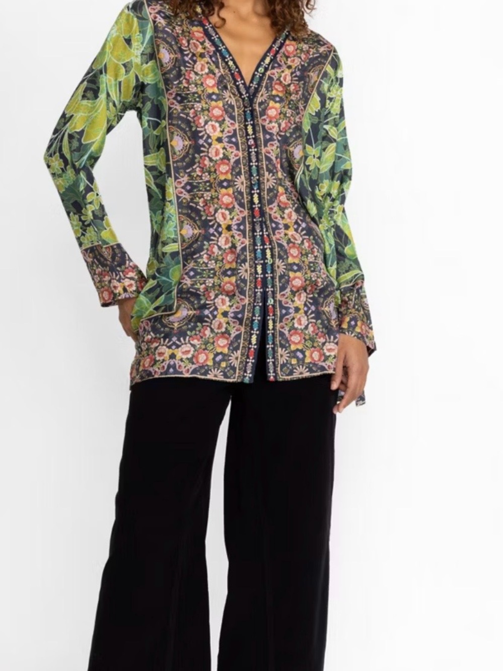 Johnny Was Hirz Tali Tunic Multi Color 100% Silk